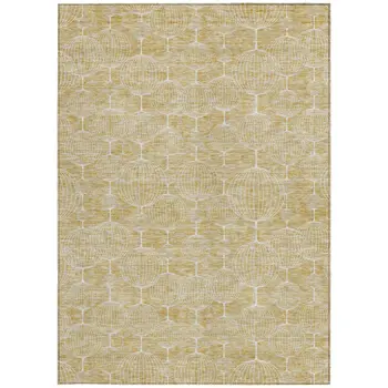 5' X 8' Gold Ivory And Beige Geometric Washable Indoor Outdoor Area Rug