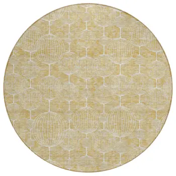 8' Gold Ivory And Beige Round Geometric Washable Indoor Outdoor Area Rug