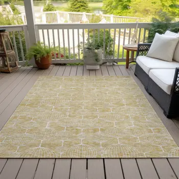 8' X 10' Gold Ivory And Beige Geometric Washable Indoor Outdoor Area Rug