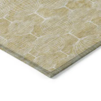 9' X 12' Gold Ivory And Beige Geometric Washable Indoor Outdoor Area Rug
