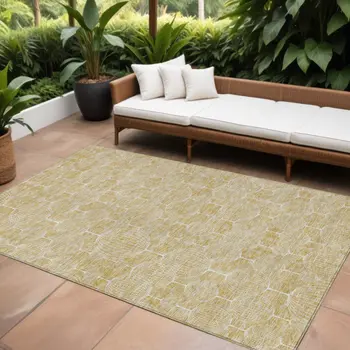 10' X 14' Gold Ivory And Beige Geometric Washable Indoor Outdoor Area Rug