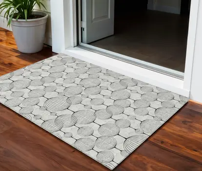 3' X 5' Graphite Gray And Silver Geometric Washable Indoor Outdoor Area Rug