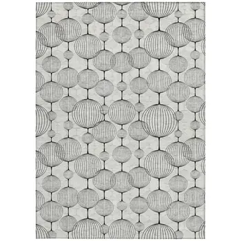 5' X 8' Graphite Gray And Silver Geometric Washable Indoor Outdoor Area Rug