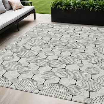 5' X 8' Graphite Gray And Silver Geometric Washable Indoor Outdoor Area Rug