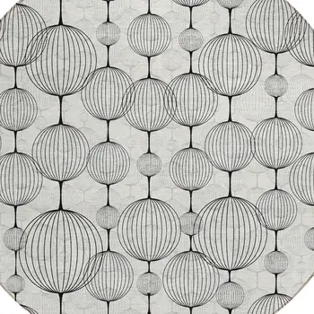 8' Graphite Gray And Silver Round Geometric Washable Indoor Outdoor Area Rug