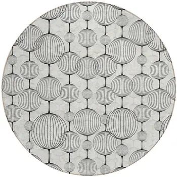 8' Graphite Gray And Silver Round Geometric Washable Indoor Outdoor Area Rug