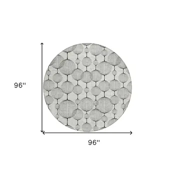 8' Graphite Gray And Silver Round Geometric Washable Indoor Outdoor Area Rug