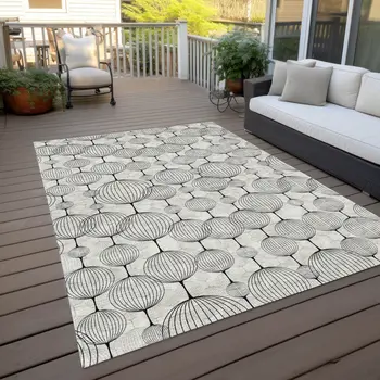 10' X 14' Graphite Gray And Silver Geometric Washable Indoor Outdoor Area Rug