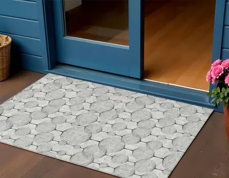 3' X 5' White Gray And Silver Geometric Washable Indoor Outdoor Area Rug