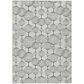 3' X 5' White Gray And Silver Geometric Washable Indoor Outdoor Area Rug