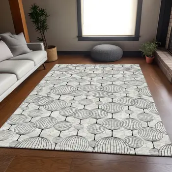3' X 5' White Gray And Silver Geometric Washable Indoor Outdoor Area Rug