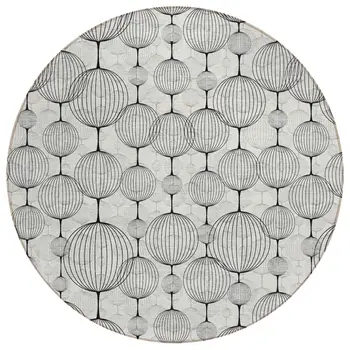 8' White Gray And Silver Round Geometric Washable Indoor Outdoor Area Rug
