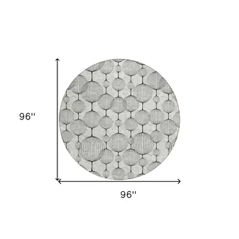 8' White Gray And Silver Round Geometric Washable Indoor Outdoor Area Rug
