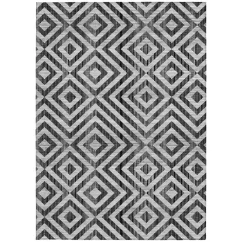 3' X 5' Black Gray And Silver Geometric Washable Indoor Outdoor Area Rug