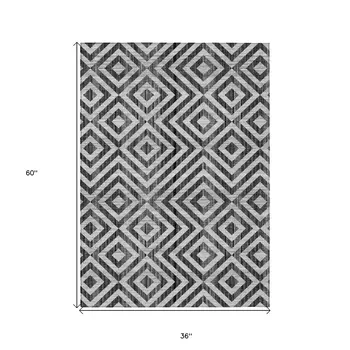 3' X 5' Black Gray And Silver Geometric Washable Indoor Outdoor Area Rug