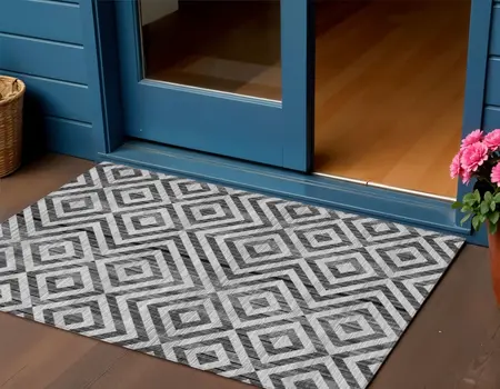 3' X 5' Black Gray And Silver Geometric Washable Indoor Outdoor Area Rug