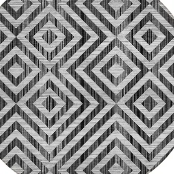 8' Black Gray And Silver Round Geometric Washable Indoor Outdoor Area Rug