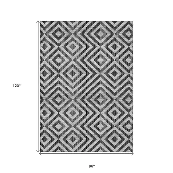8' X 10' Black Gray And Silver Geometric Washable Indoor Outdoor Area Rug