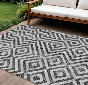 8' X 10' Black Gray And Silver Geometric Washable Indoor Outdoor Area Rug