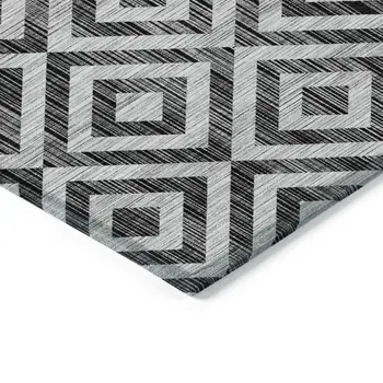 8' X 10' Black Gray And Silver Geometric Washable Indoor Outdoor Area Rug