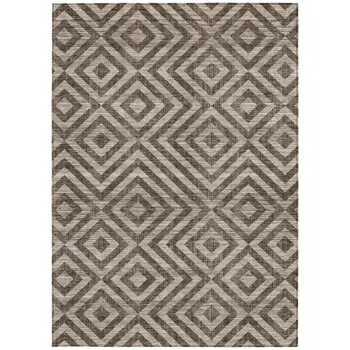 8' X 10' Brown Taupe And Beige Geometric Washable Indoor Outdoor Area Rug