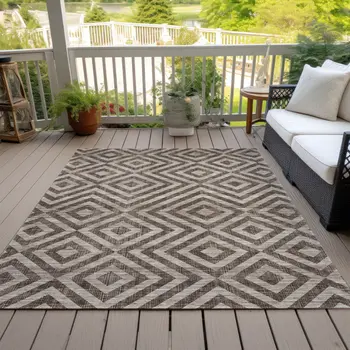 9' X 12' Brown Taupe And Beige Geometric Washable Indoor Outdoor Area Rug