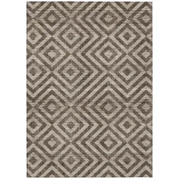 9' X 12' Brown Taupe And Beige Geometric Washable Indoor Outdoor Area Rug