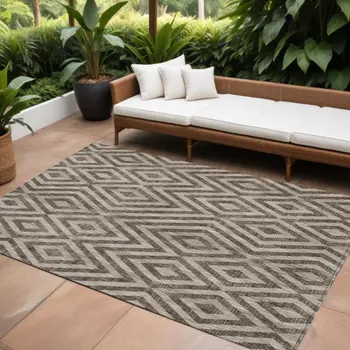 10' X 14' Brown Taupe And Beige Geometric Washable Indoor Outdoor Area Rug