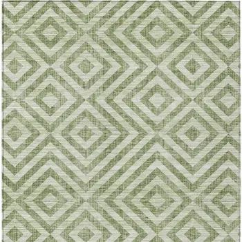 5' X 8' Green And Beige Geometric Washable Indoor Outdoor Area Rug