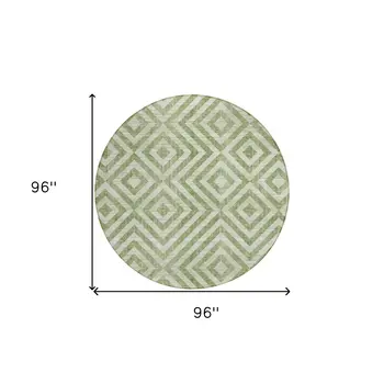 8' Green And Beige Round Geometric Washable Indoor Outdoor Area Rug