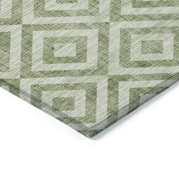 8' X 10' Green And Beige Geometric Washable Indoor Outdoor Area Rug
