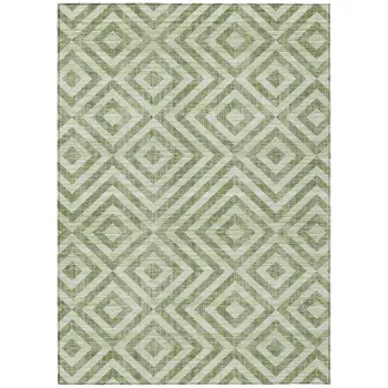 9' X 12' Green And Beige Geometric Washable Indoor Outdoor Area Rug