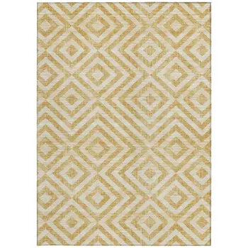 5' X 8' Gold Beige And Ivory Geometric Washable Indoor Outdoor Area Rug