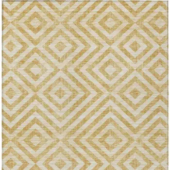 8' X 10' Gold Beige And Ivory Geometric Washable Indoor Outdoor Area Rug