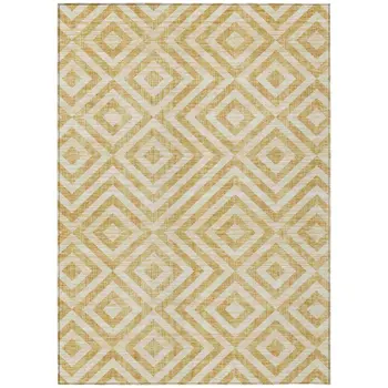 8' X 10' Gold Beige And Ivory Geometric Washable Indoor Outdoor Area Rug