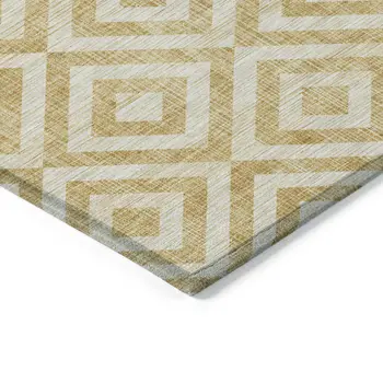 8' X 10' Gold Beige And Ivory Geometric Washable Indoor Outdoor Area Rug