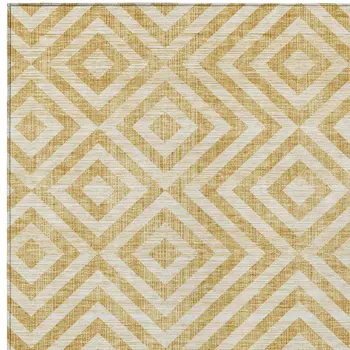 9' X 12' Gold Beige And Ivory Geometric Washable Indoor Outdoor Area Rug