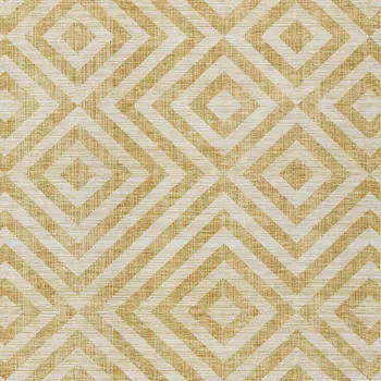10' X 14' Gold Beige And Ivory Geometric Washable Indoor Outdoor Area Rug