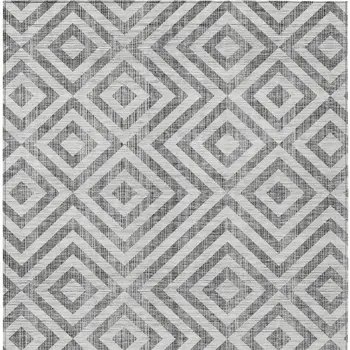 3' X 5' Gray Silver And Ivory Geometric Washable Indoor Outdoor Area Rug