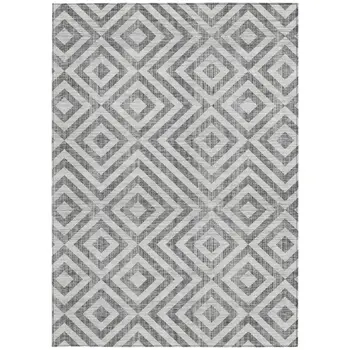 8' X 10' Gray Silver And Ivory Geometric Washable Indoor Outdoor Area Rug