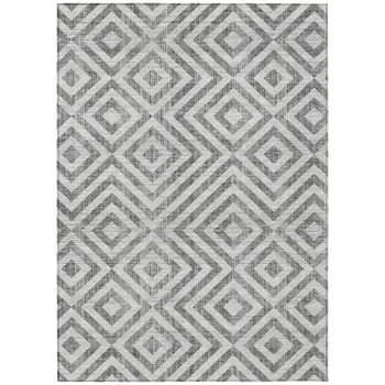 10' X 14' Gray Silver And Ivory Geometric Washable Indoor Outdoor Area Rug
