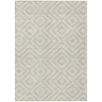 5' X 8' Ivory And Beige Geometric Washable Indoor Outdoor Area Rug