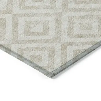 5' X 8' Ivory And Beige Geometric Washable Indoor Outdoor Area Rug