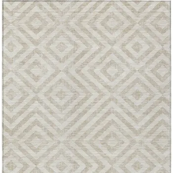 10' X 14' Ivory And Beige Geometric Washable Indoor Outdoor Area Rug