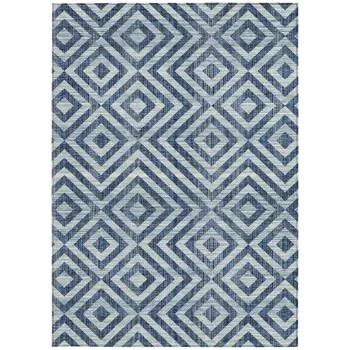 3' X 5' Navy Blue And Ivory Geometric Washable Indoor Outdoor Area Rug