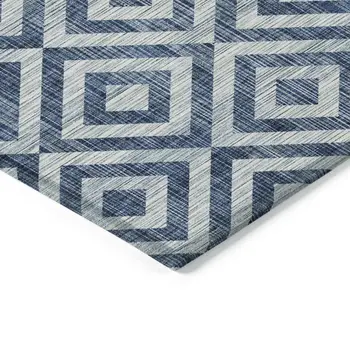 5' X 8' Navy Blue And Ivory Geometric Washable Indoor Outdoor Area Rug