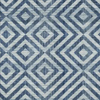 5' X 8' Navy Blue And Ivory Geometric Washable Indoor Outdoor Area Rug