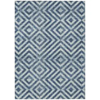 8' X 10' Navy Blue And Ivory Geometric Washable Indoor Outdoor Area Rug