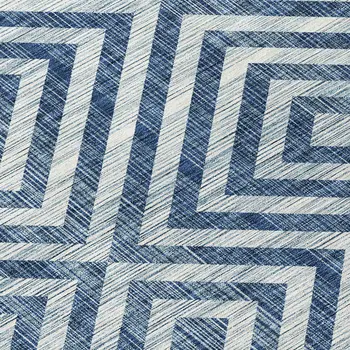 8' X 10' Navy Blue And Ivory Geometric Washable Indoor Outdoor Area Rug