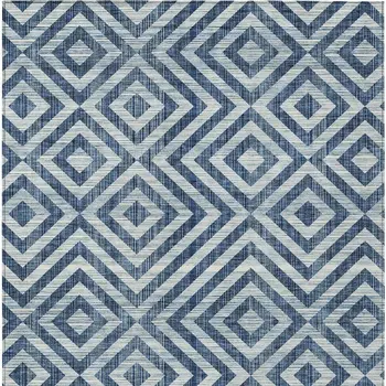 10' X 14' Navy Blue And Ivory Geometric Washable Indoor Outdoor Area Rug